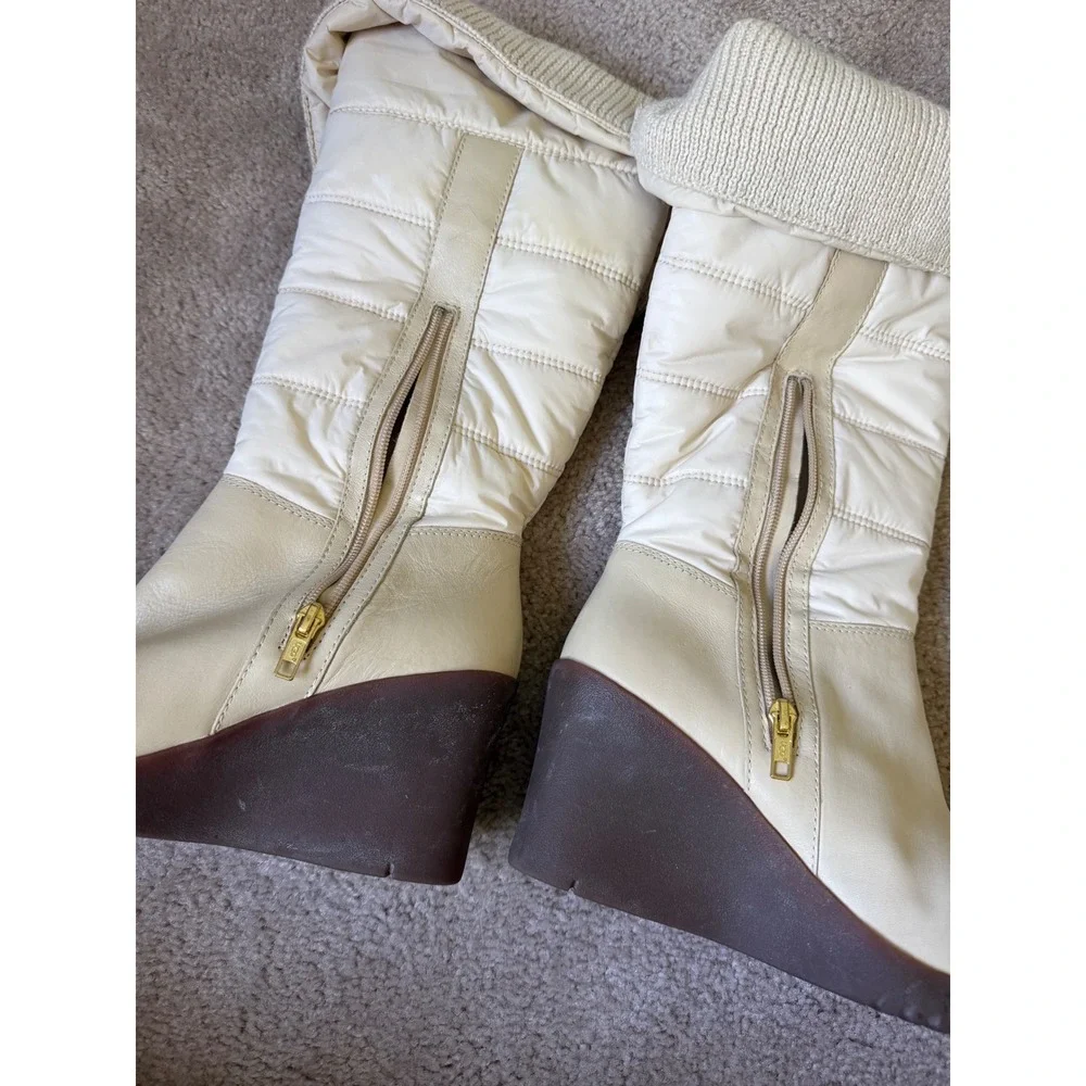 UGG Australia Wedge Boots Foldover Quilted Leather Sheepskin Cream Womens‎ 9